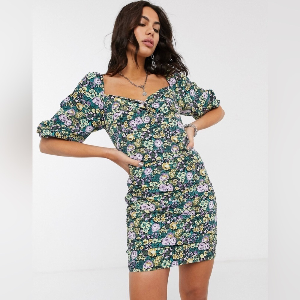 Floral Ruched Mini Dress - Picture 2 of 9
